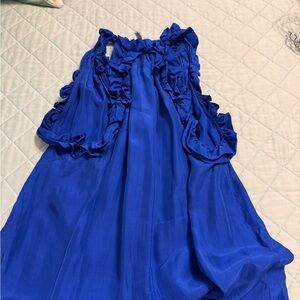 Aryn K Royal Blue Ruffled Blouse